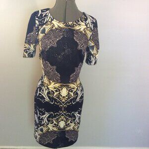 Short Sleeved Symmetrical Black Print Dress